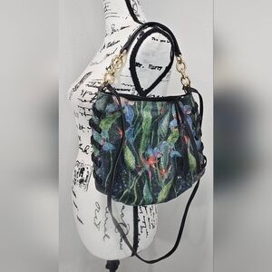 Aimee Kestenberg Leather Lace Up Tropical Floral Hobo Crossbody Shoulderbag